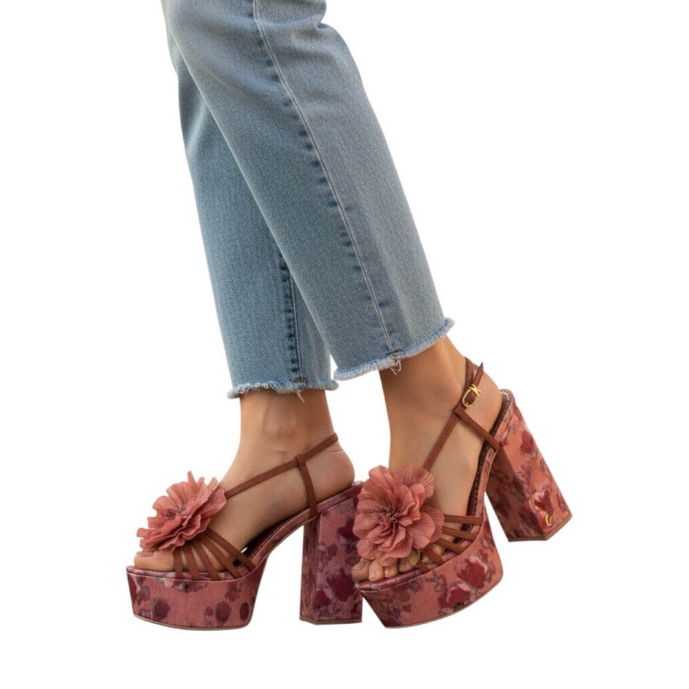 Circus NY by Sam Edelman Siena Flower Platform Sandals Merlot Red Heels 6